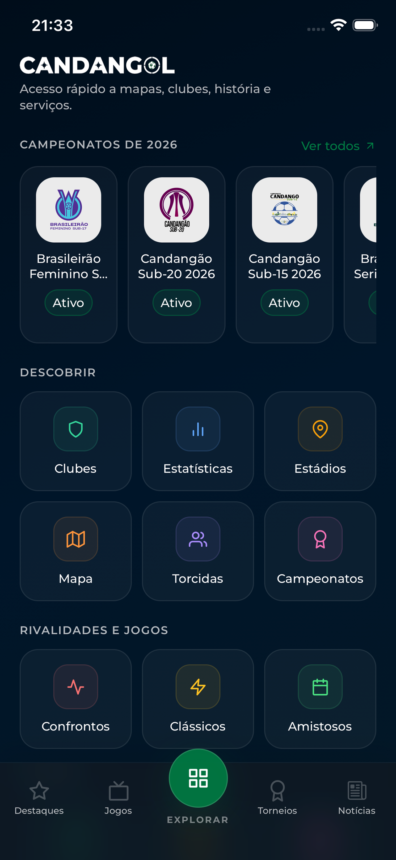 Explorar clubes e torneios